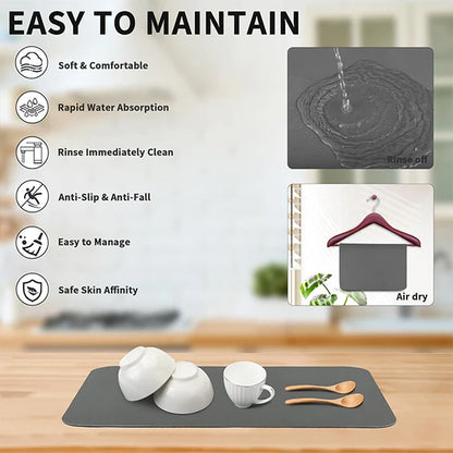 Super Absorbent Diatomite Dish Drying Mat – Quick Dry Kitchen Counter Mat