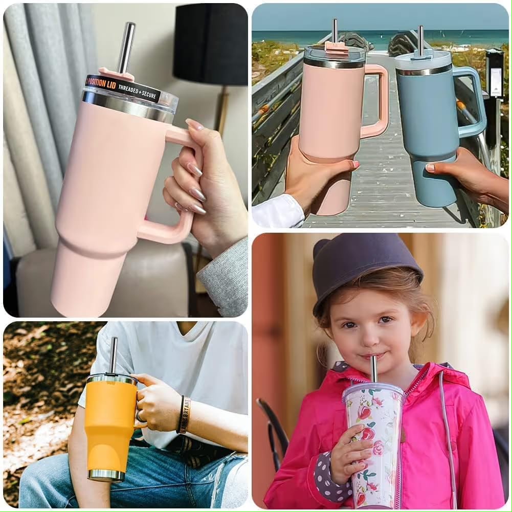 Stainless Steel Reusable Straw Set with Cleaning Brush & Travel Cup