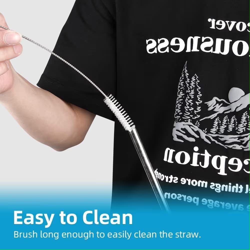 Stainless Steel Reusable Straw Set with Cleaning Brush & Travel Cup