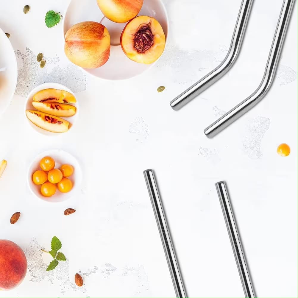 Stainless Steel Reusable Straw Set with Cleaning Brush & Travel Cup