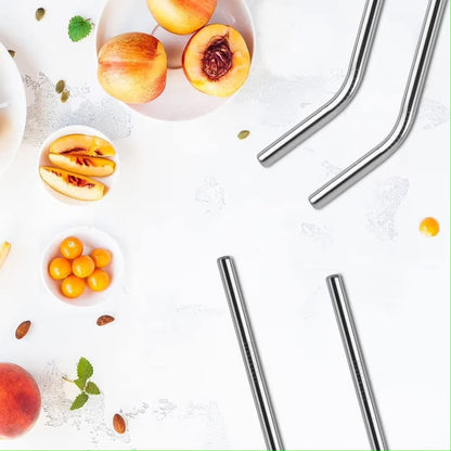Stainless Steel Reusable Straw Set with Cleaning Brush & Travel Cup